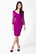 Pintuck Jersey V-Neck Dress in Wild Orchid