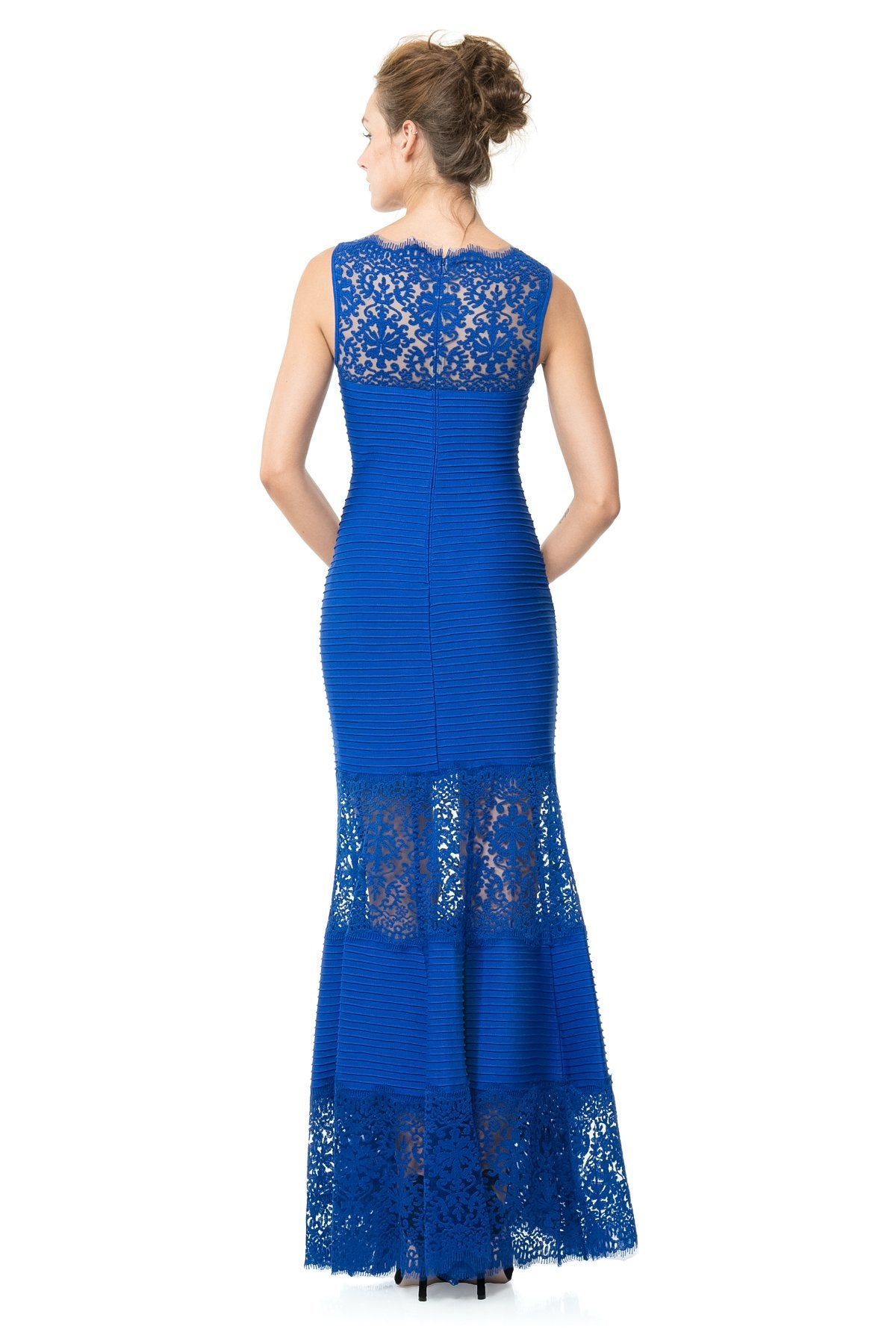 Pintuck Jersey Boatneck Gown in Marina