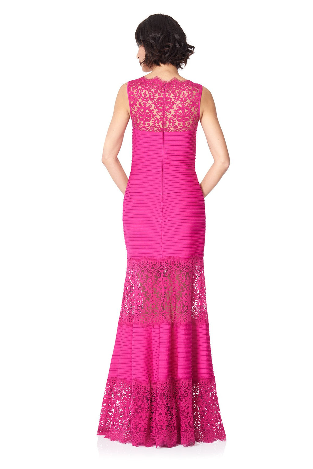 Tadashi Shoji - Pintuck Jersey Boatneck Gown