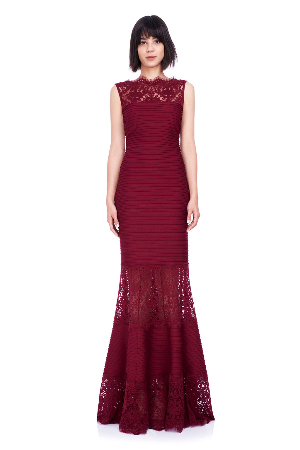 Tadashi Shoji - Pintuck Jersey Boatneck Gown