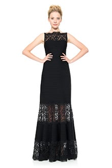 Pintuck Jersey Boatneck Gown in Black