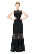 Pintuck Jersey Boatneck Gown in Black