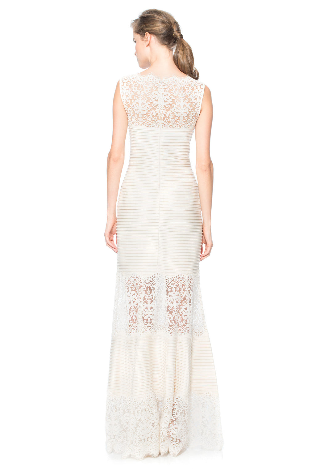 Tadashi Shoji - Pintuck Jersey Boatneck Gown