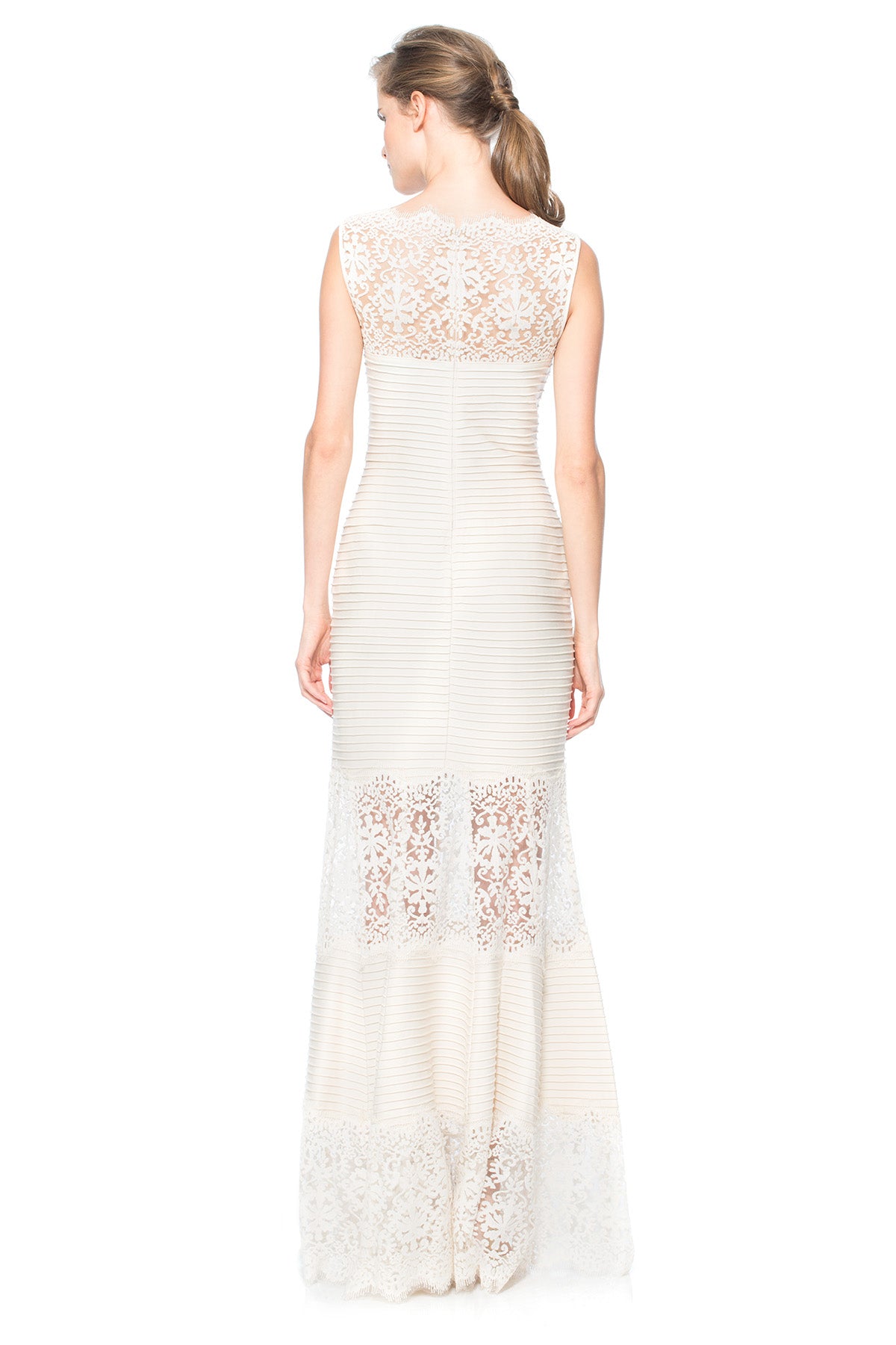 Tadashi Shoji - Pintuck Jersey Boatneck Gown
