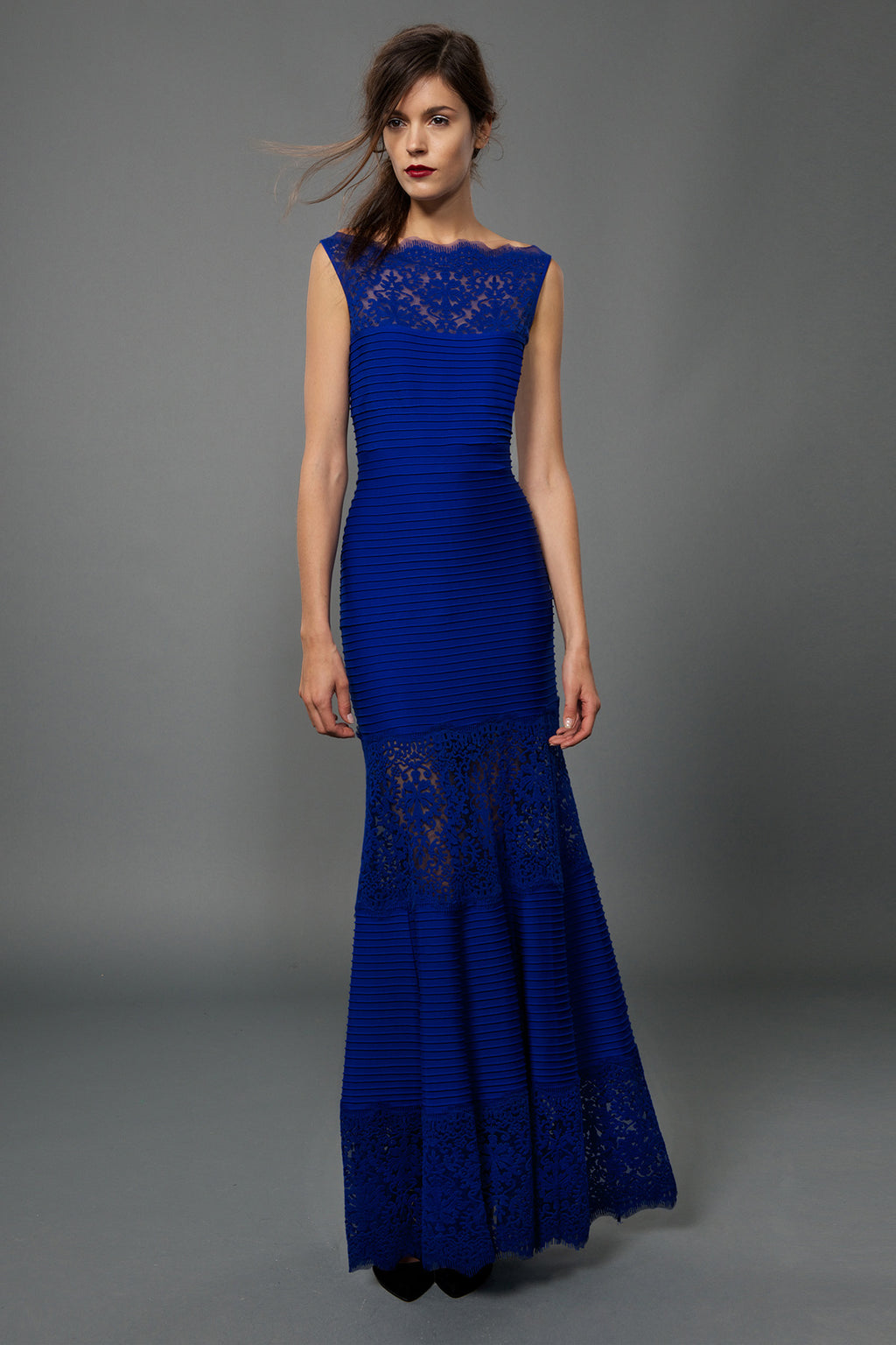 Pintuck Jersey Boatneck Gown in Marina