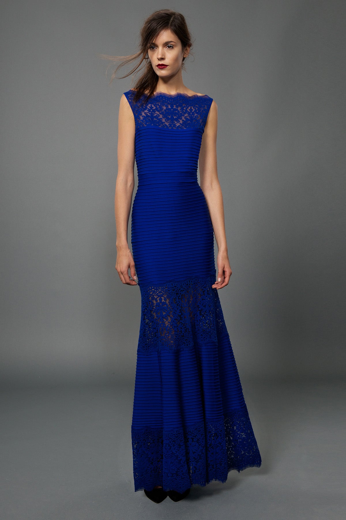 Pintuck Jersey Boatneck Gown in Marina