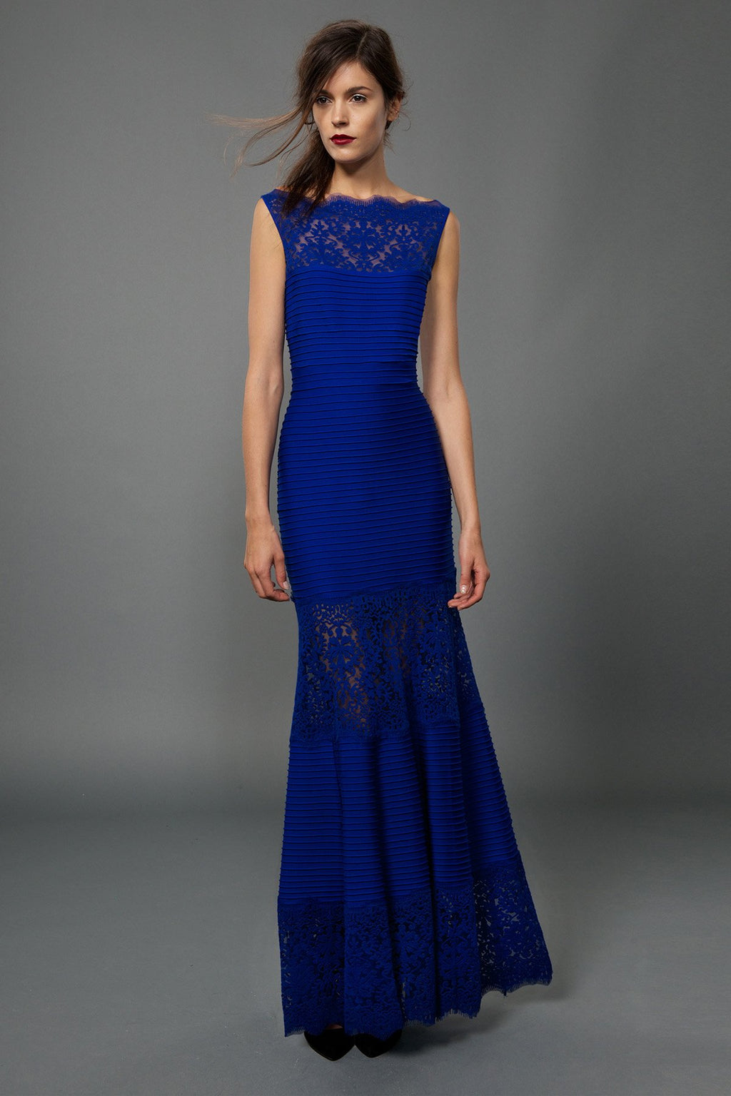 Pintuck Jersey Boatneck Gown in Marina