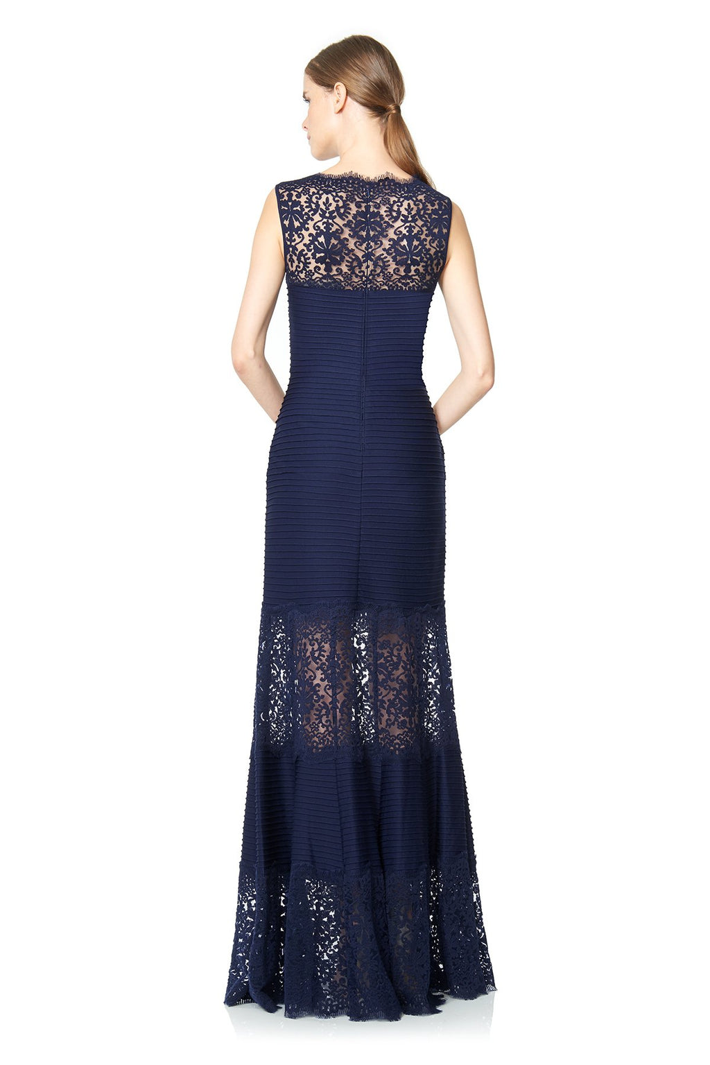Tadashi Shoji - Pintuck Jersey Boatneck Gown