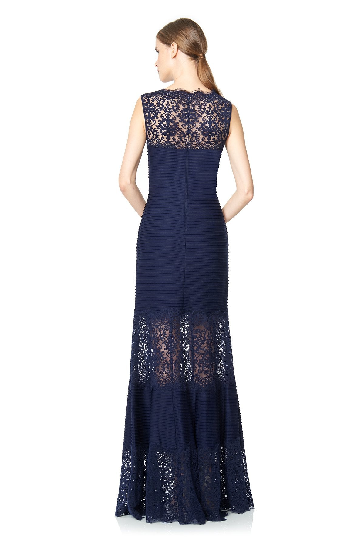 Tadashi Shoji - Pintuck Jersey Boatneck Gown