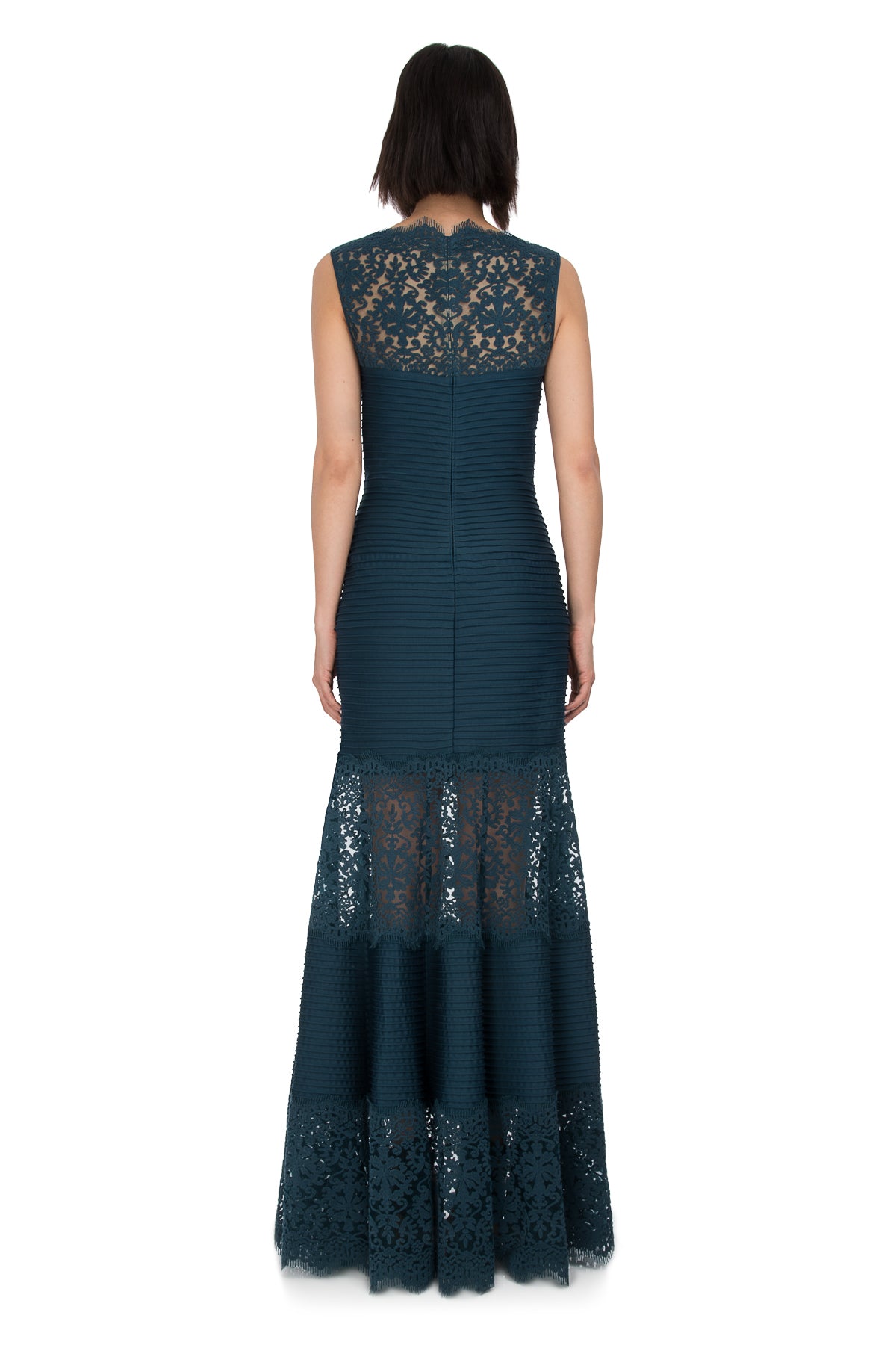 Tadashi Shoji - Pintuck Jersey Boatneck Gown
