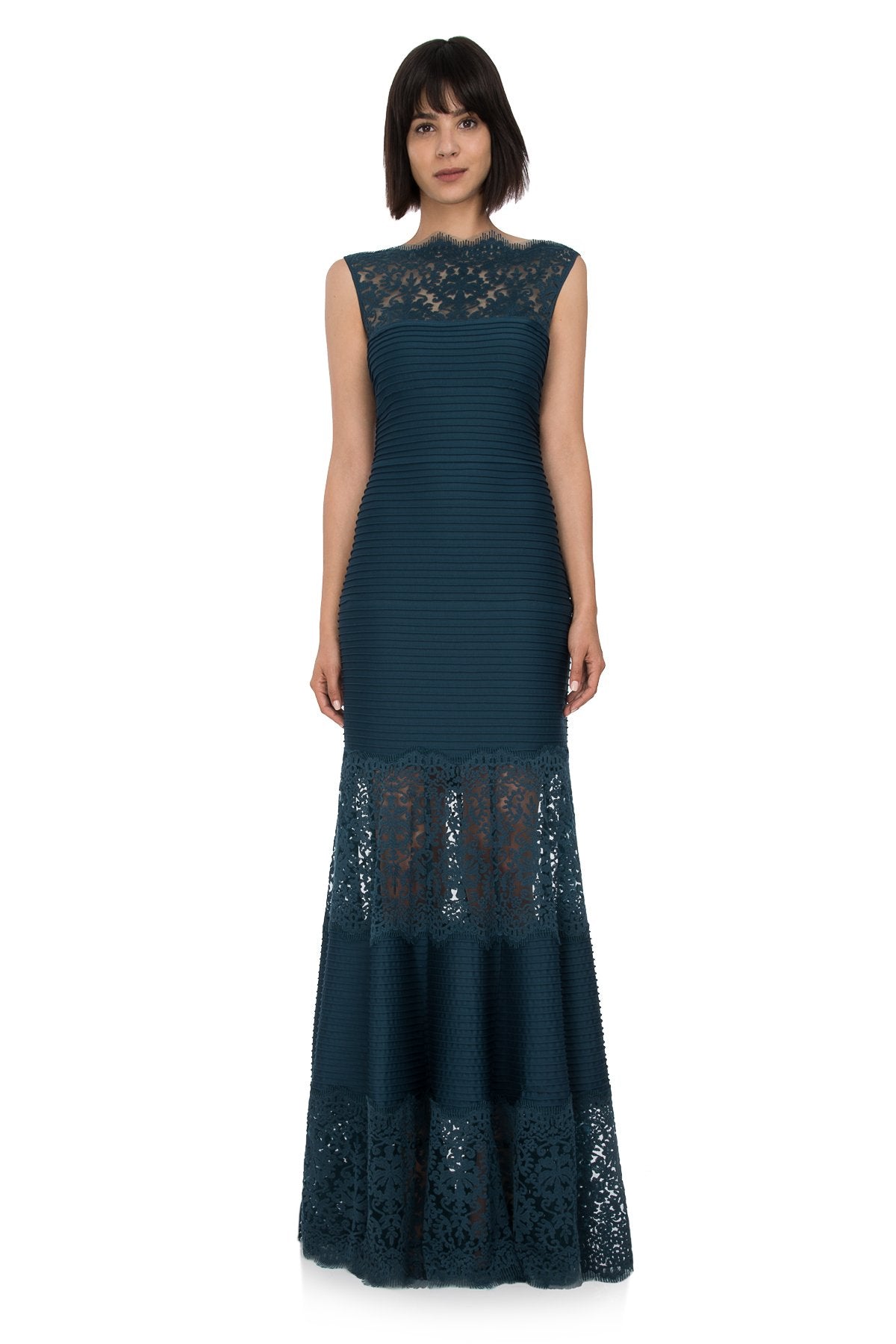 Tadashi Shoji - Pintuck Jersey Boatneck Gown