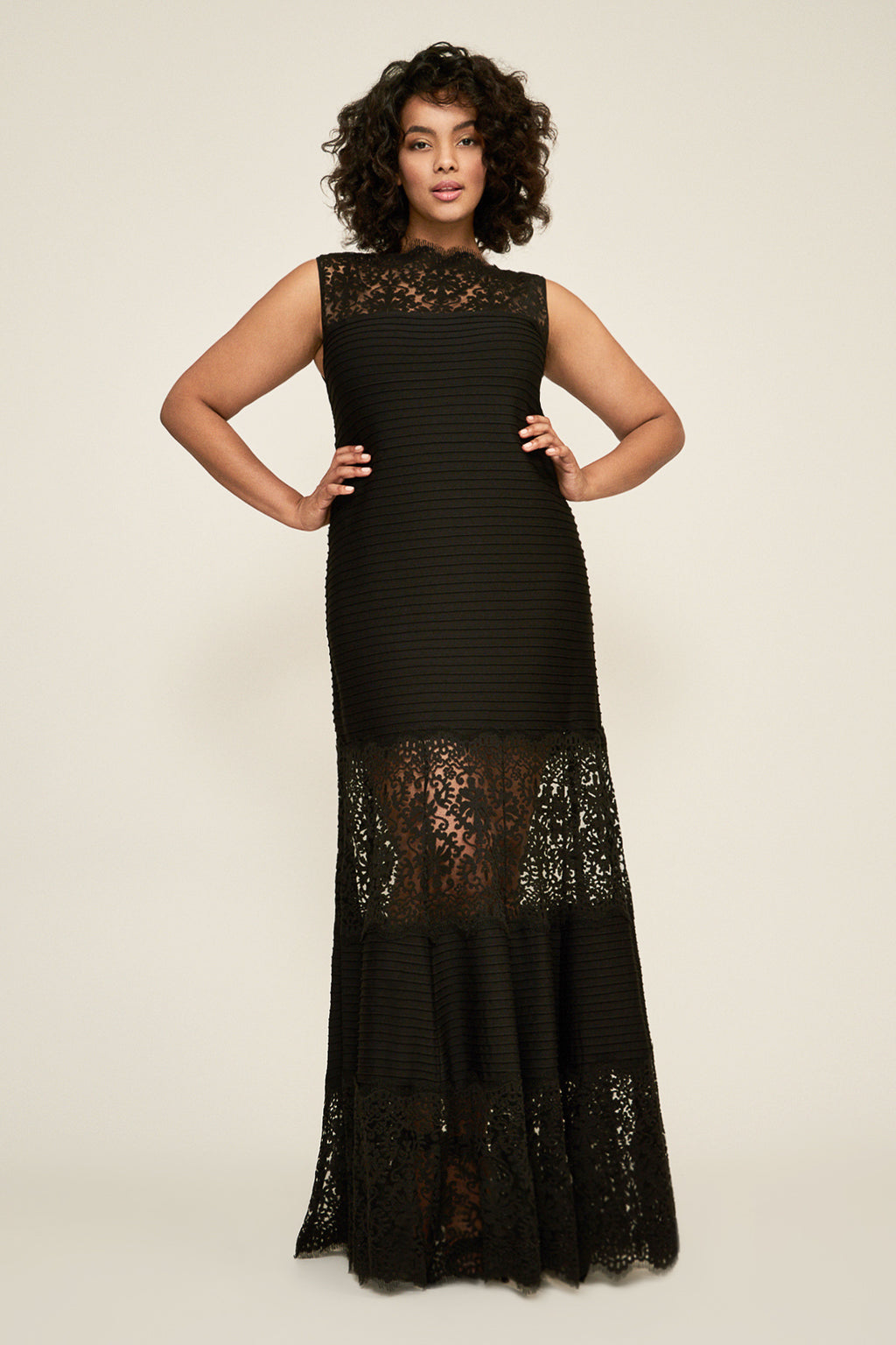 Tadashi Shoji - Pintuck Jersey Boatneck Gown - PLUS SIZE