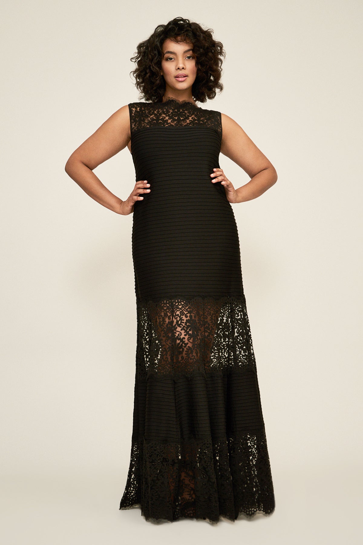 Tadashi Shoji - Pintuck Jersey Boatneck Gown - PLUS SIZE