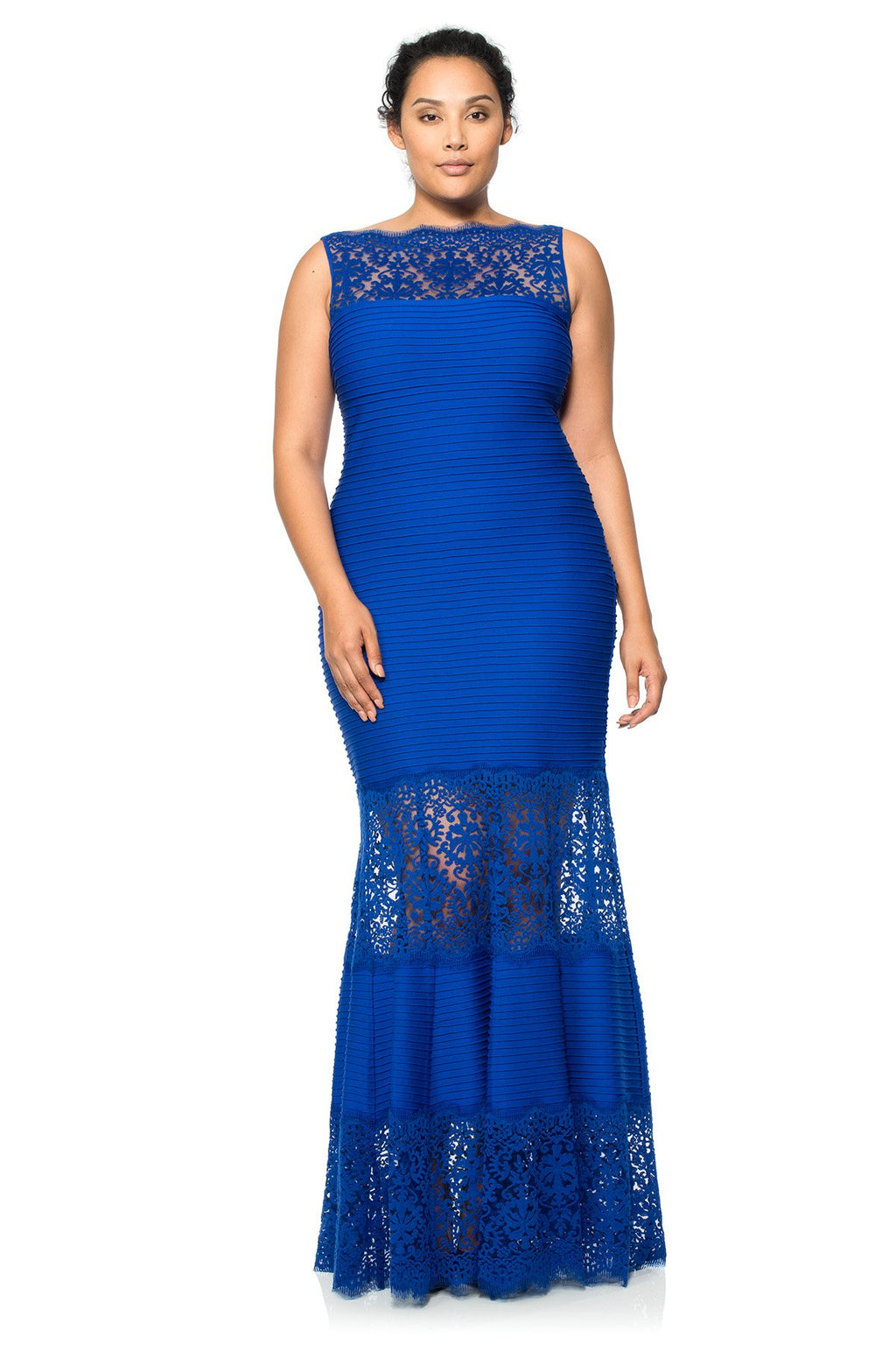 Tadashi Shoji Plus Size - Pintuck Jersey Boatneck Gown