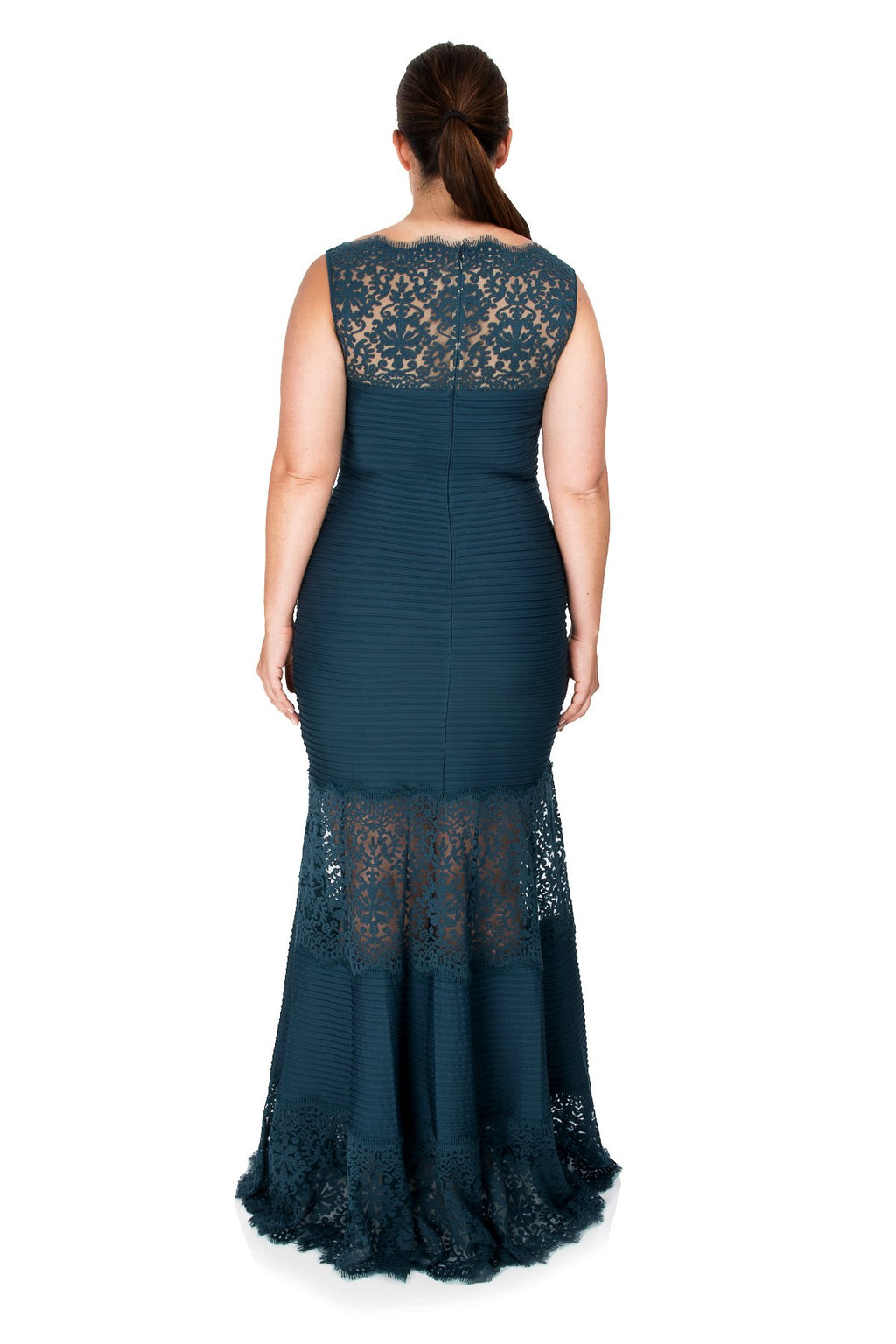 Tadashi Shoji Plus Size - Pintuck Jersey Boatneck Gown