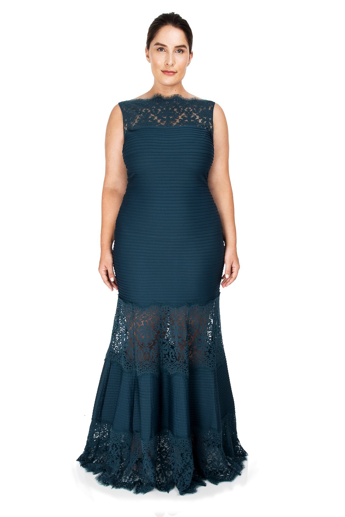 Tadashi Shoji Plus Size - Pintuck Jersey Boatneck Gown