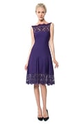 Pintuck Jersey Boatneck Dress with Sheer Lace Detail in Amethyst