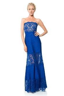 Pintuck Jersey Strapless Gown