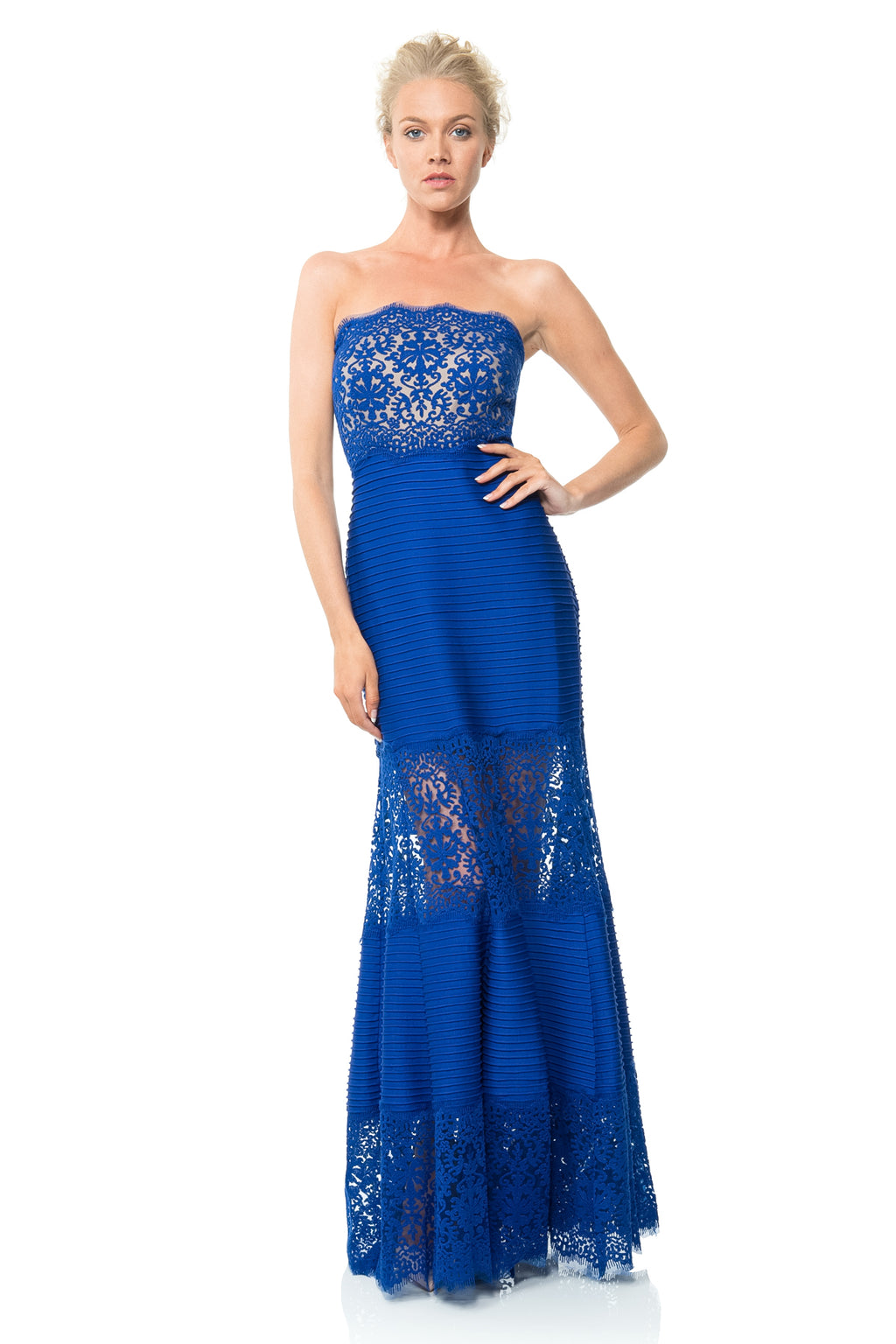 Pintuck Jersey Strapless Gown