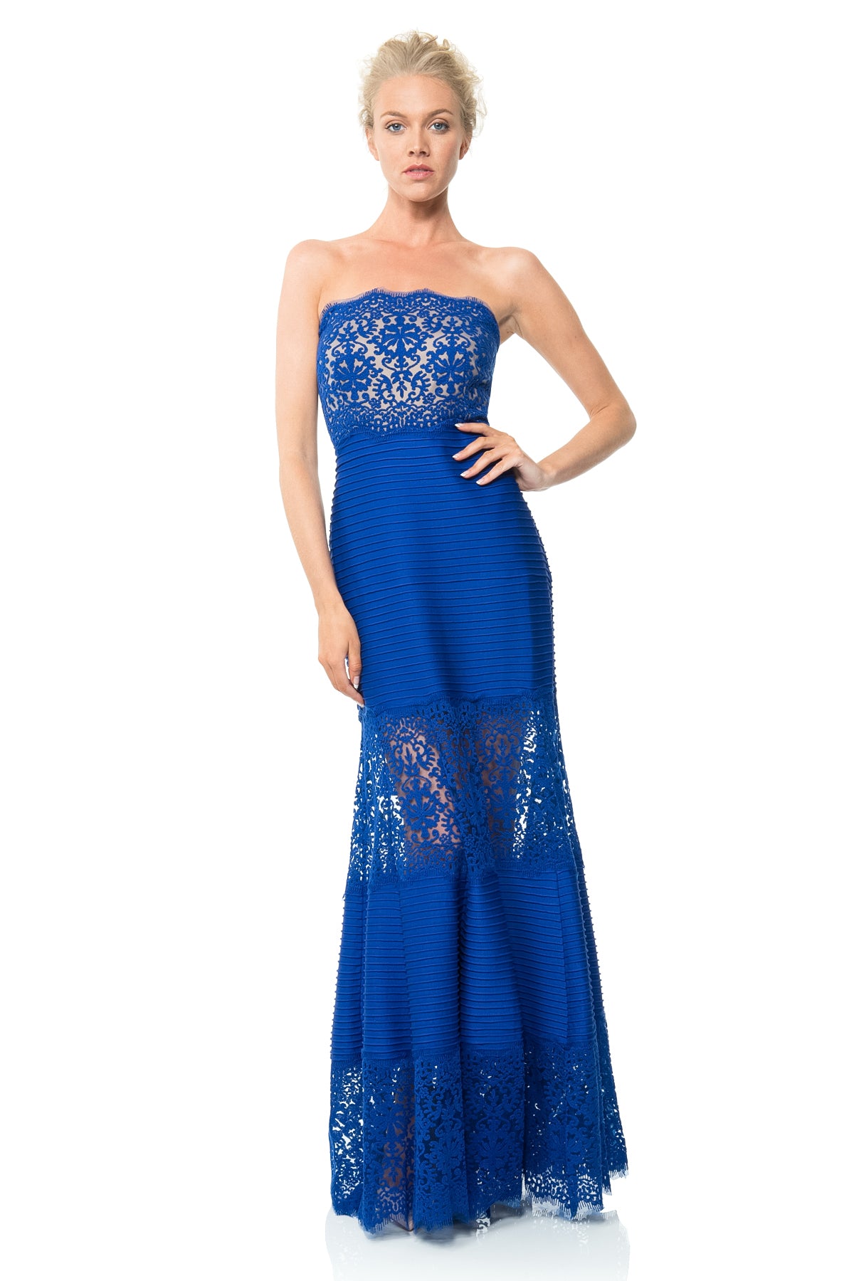Pintuck Jersey Strapless Gown