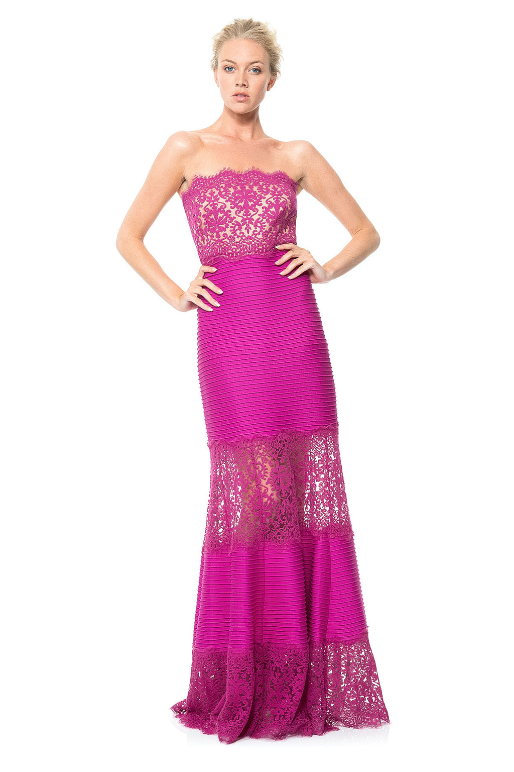 Pintuck Jersey Strapless Gown