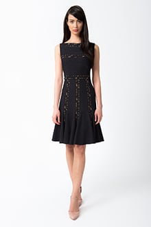Pintuck Jersey and Lace Dress in Black / Nude