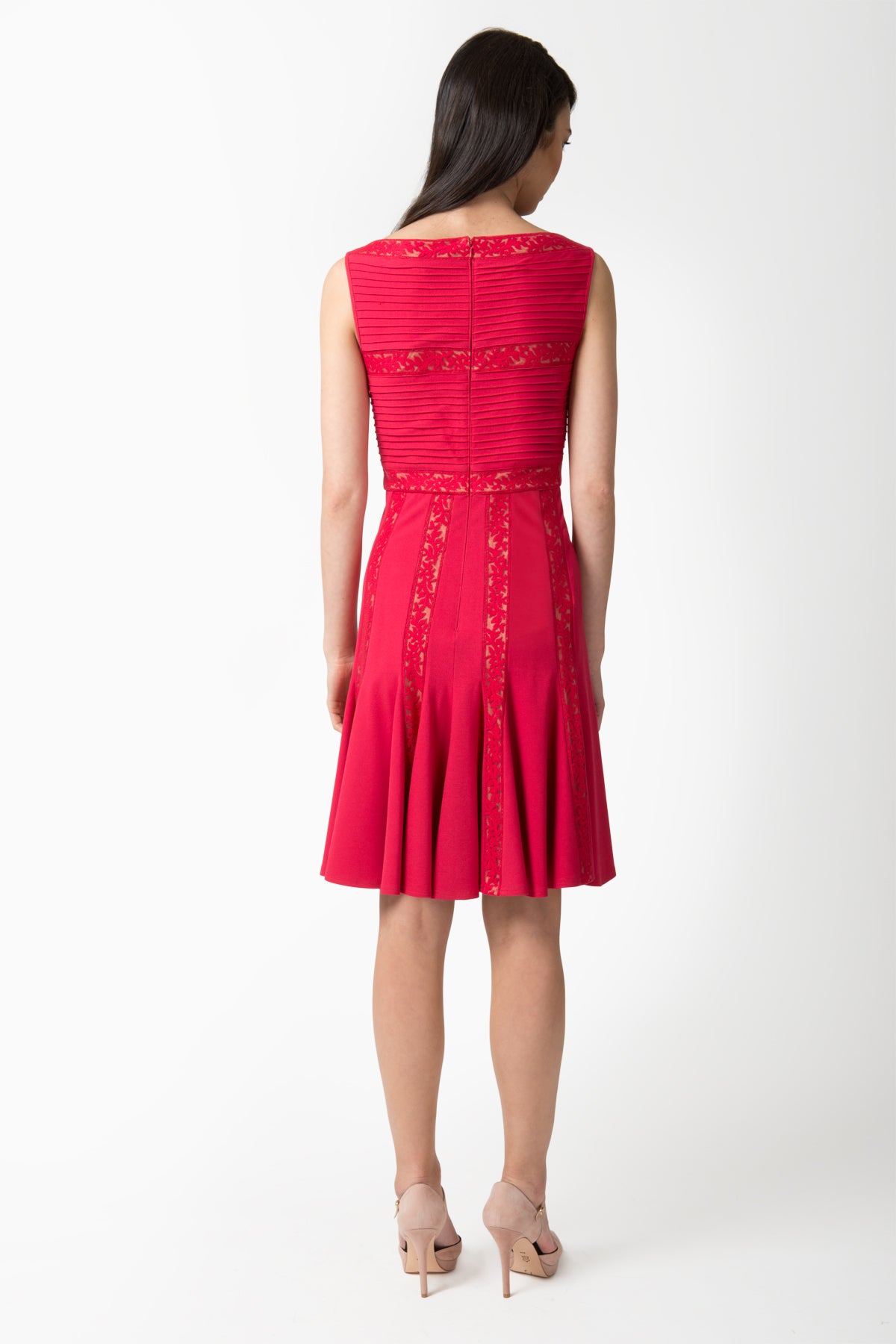 Pintuck Jersey and Lace Dress in French Rose