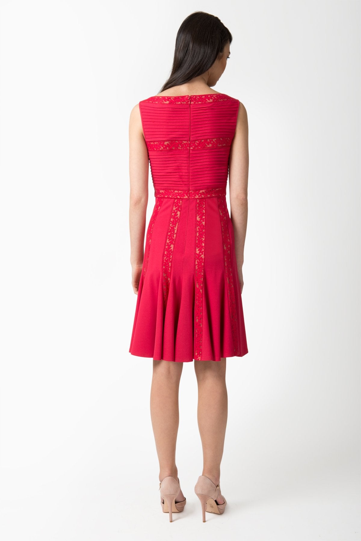 Pintuck Jersey and Lace Dress in French Rose