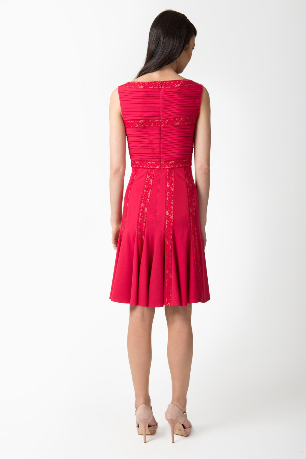 Pintuck Jersey and Lace Dress in French Rose
