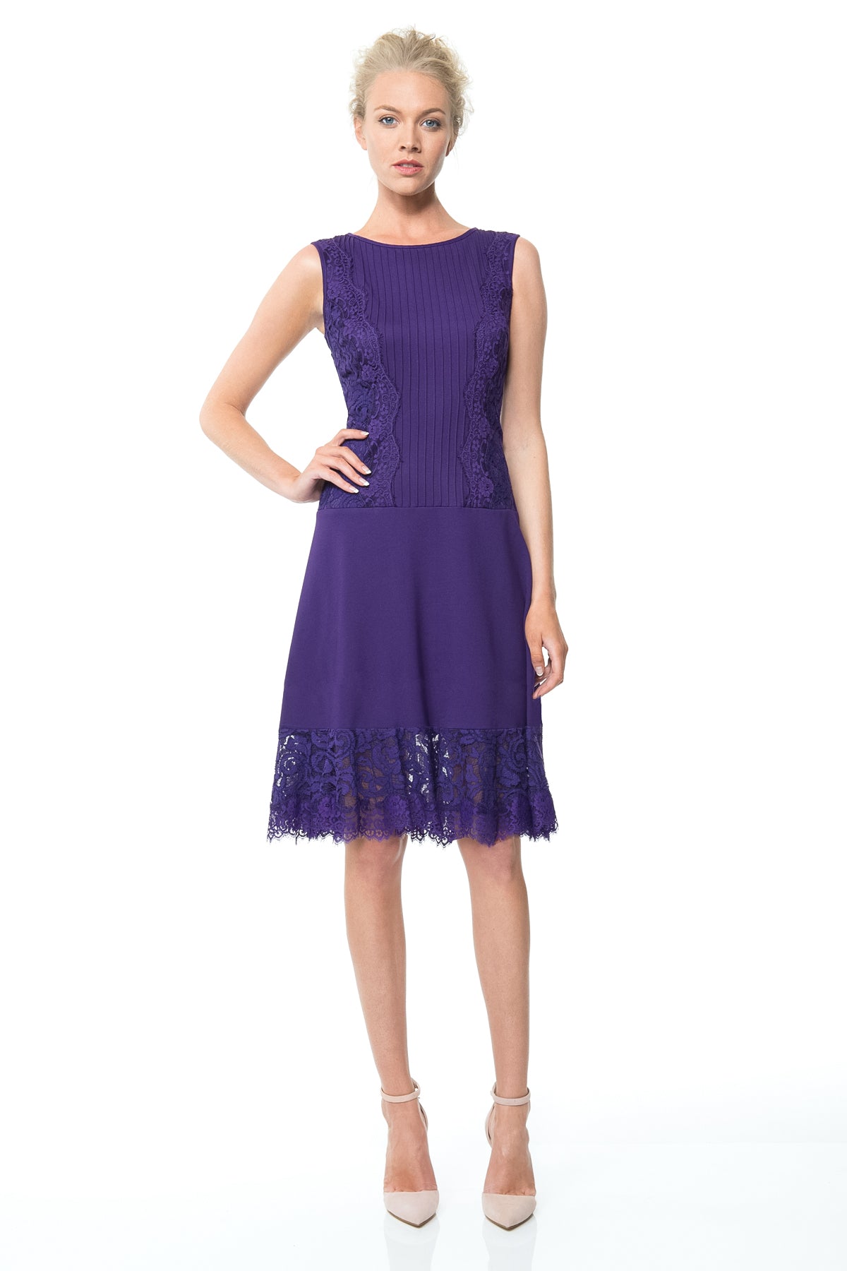 Pintuck Jersey Lace Panel Dress