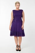 Pintuck Jersey Lace Panel Dress with Sheer Lace Detail in Deep Amethyst