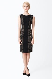 Pintuck Jersey Side Panel Lace Dress in Black / Nude