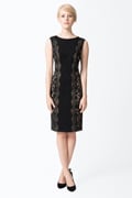 Pintuck Jersey Side Panel Lace Dress in Black / Nude