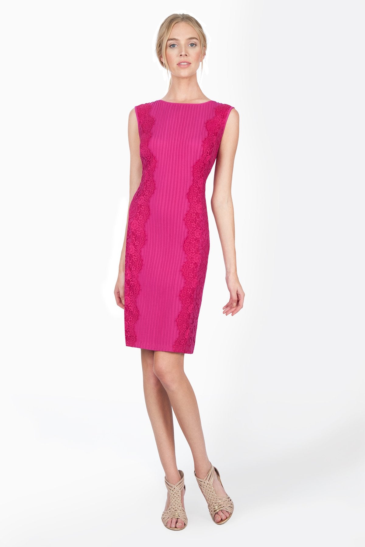 Pintuck Jersey Side Panel Lace Dress in Wild Orchid