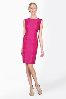 Pintuck Jersey Side Panel Lace Dress in Wild Orchid