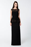 Pintuck Lace Peplum Cocktail Gown in Black / Nude