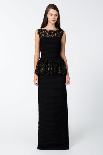Pintuck Lace Peplum Cocktail Gown in Black / Nude – Tadashi Shoji Official  Online Boutique