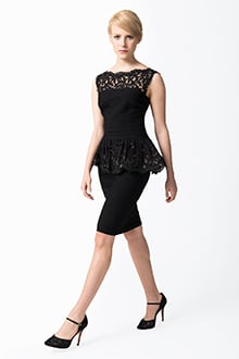 Pintuck Lace Peplum Cocktail Dress in Black / Nude