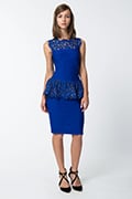 Pintuck Lace Peplum Cocktail Dress in Marina
