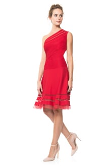 One Shoulder Pintuck Dress