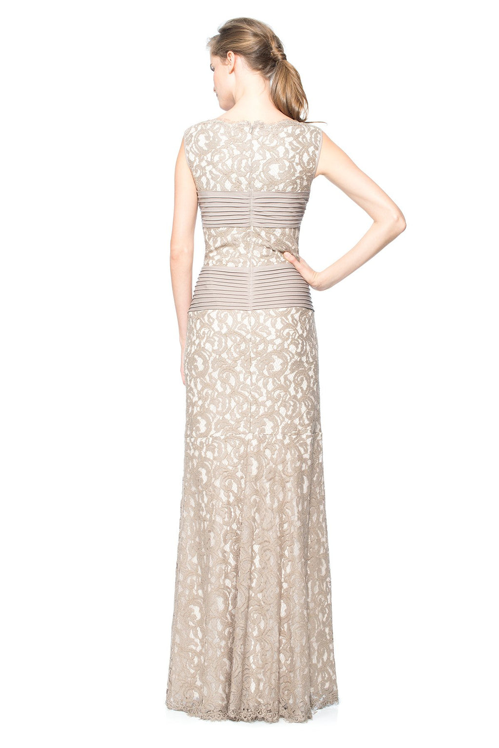 Lace Gown with Pintuck Jersey Waist