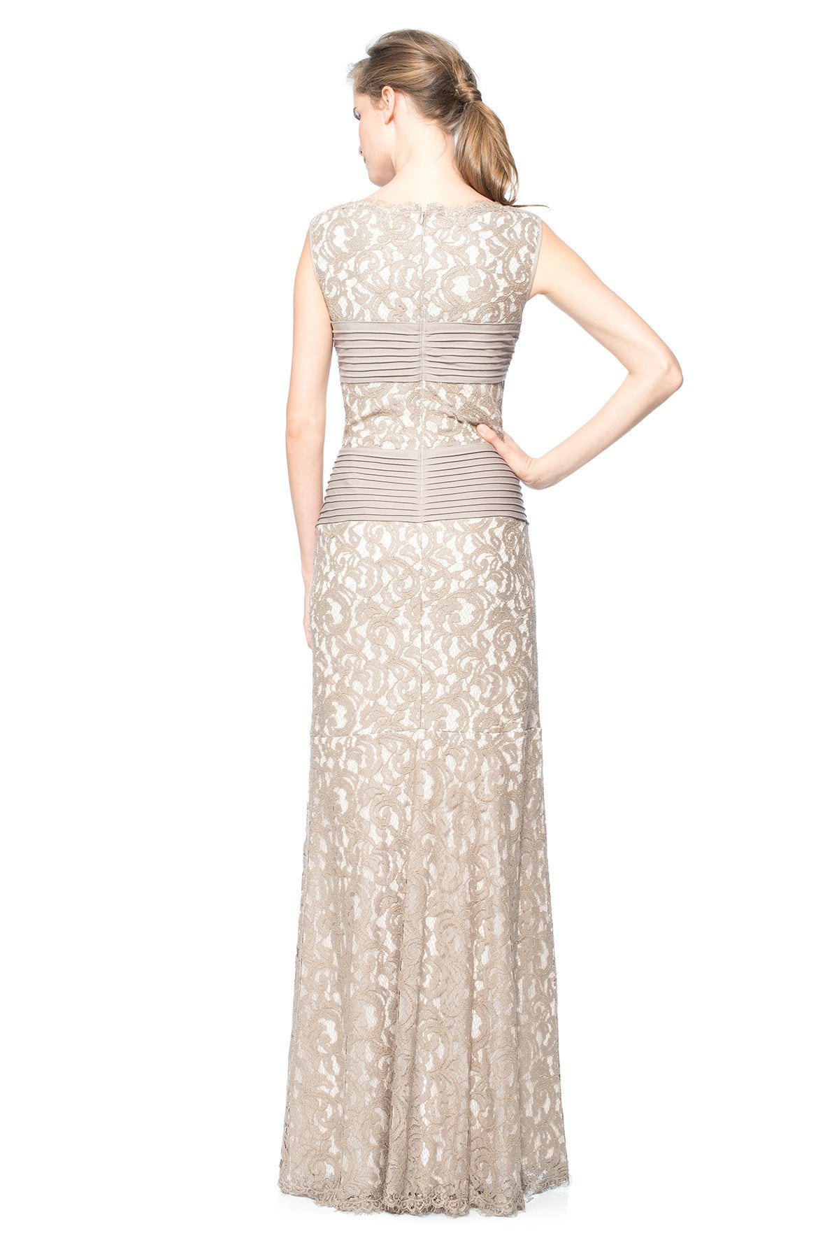 Lace Gown with Pintuck Jersey Waist