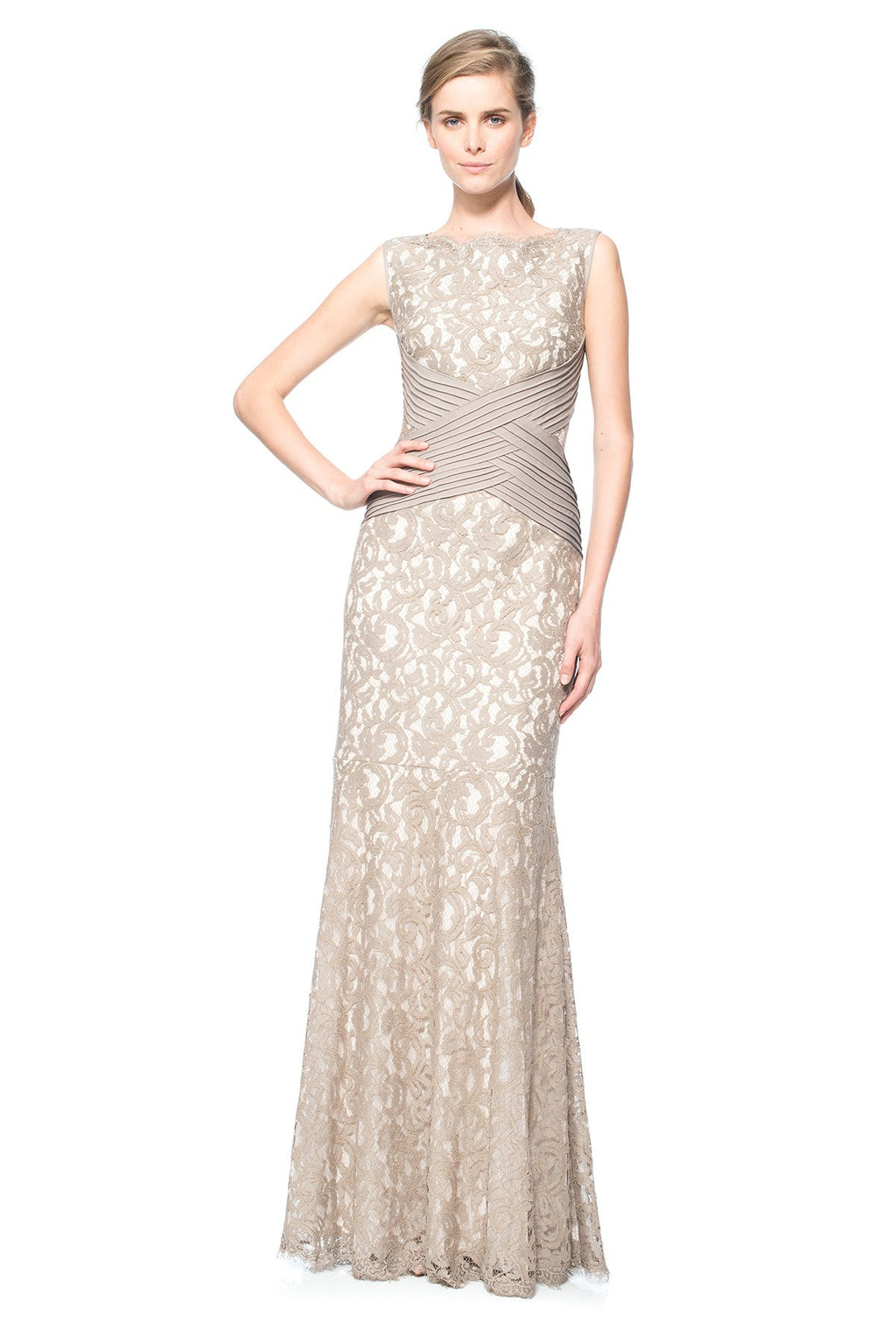 Lace Gown with Pintuck Jersey Waist