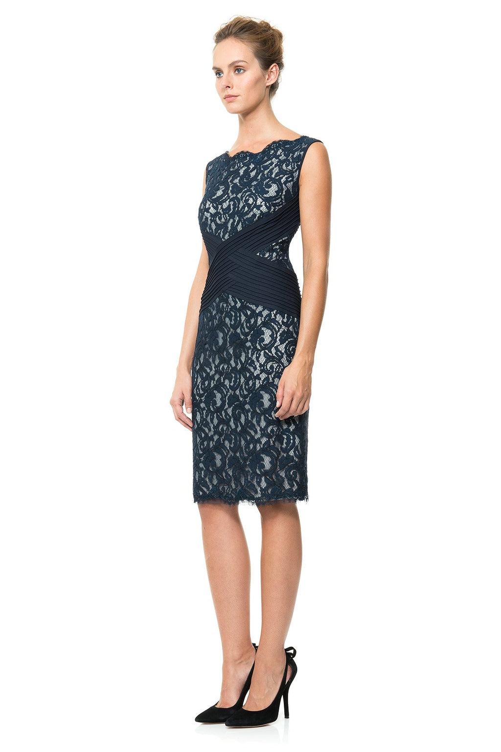 Lace Dress with Pintuck Jersey Waist