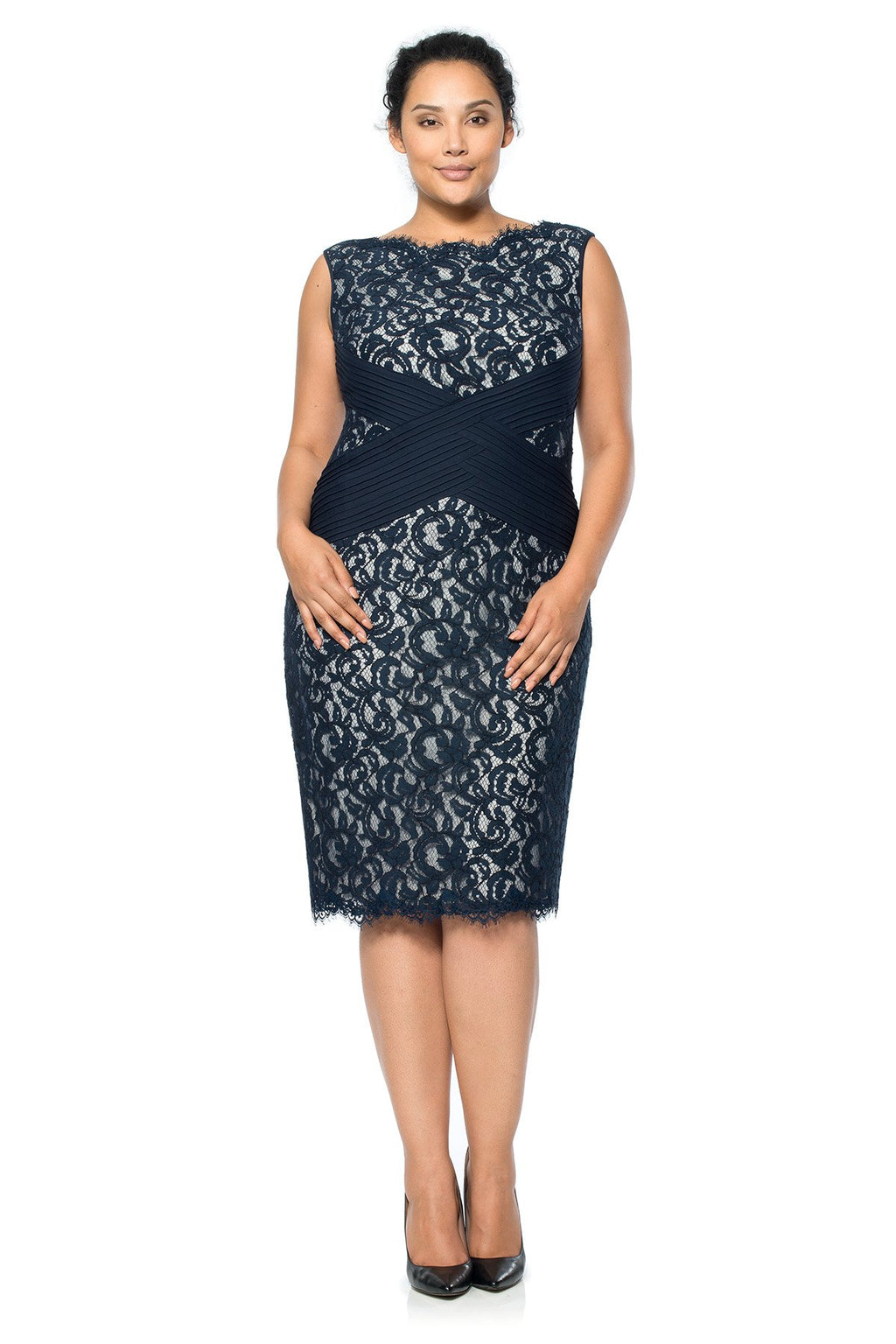 Lace Dress with Pintuck Jersey Waist - PLUS SIZE