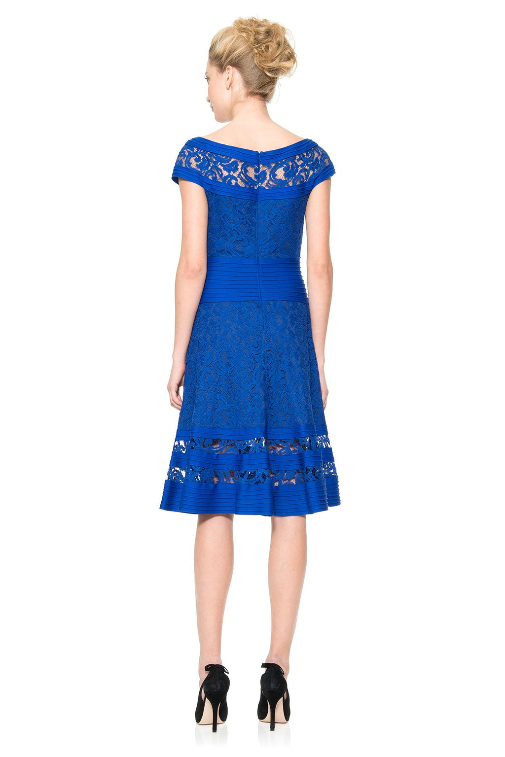Lace and Pintuck Jersey Bateau Neckline Dress
