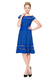 Lace and Pintuck Jersey Bateau Neckline Dress