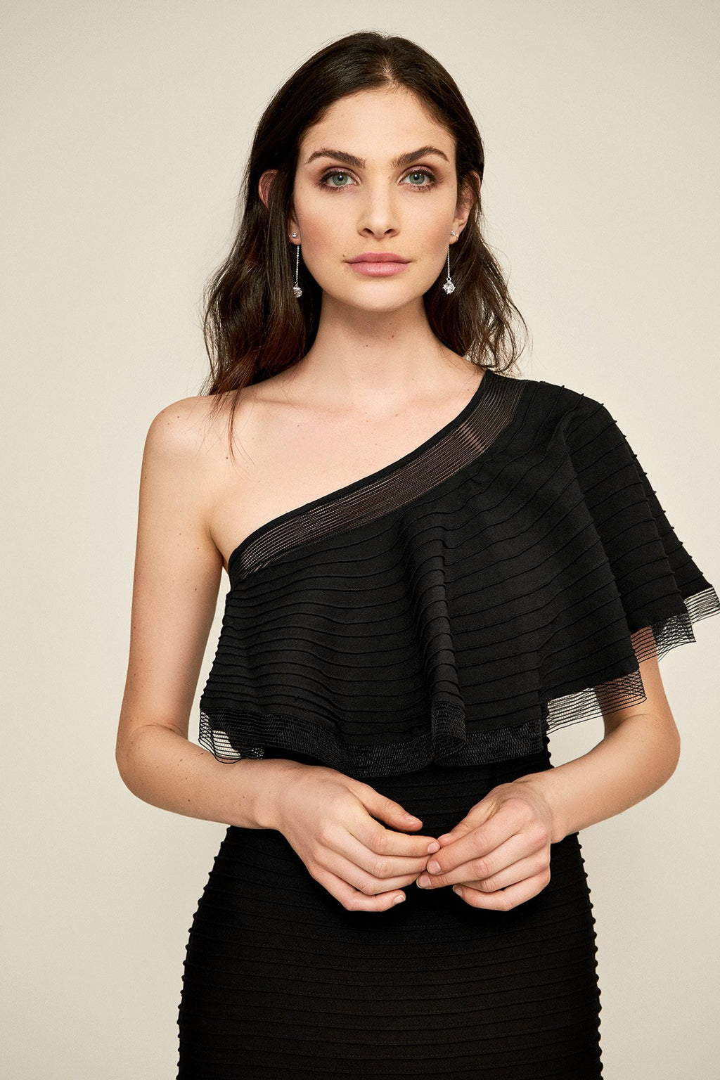 Addison One Shoulder Pintuck Jersey Gown