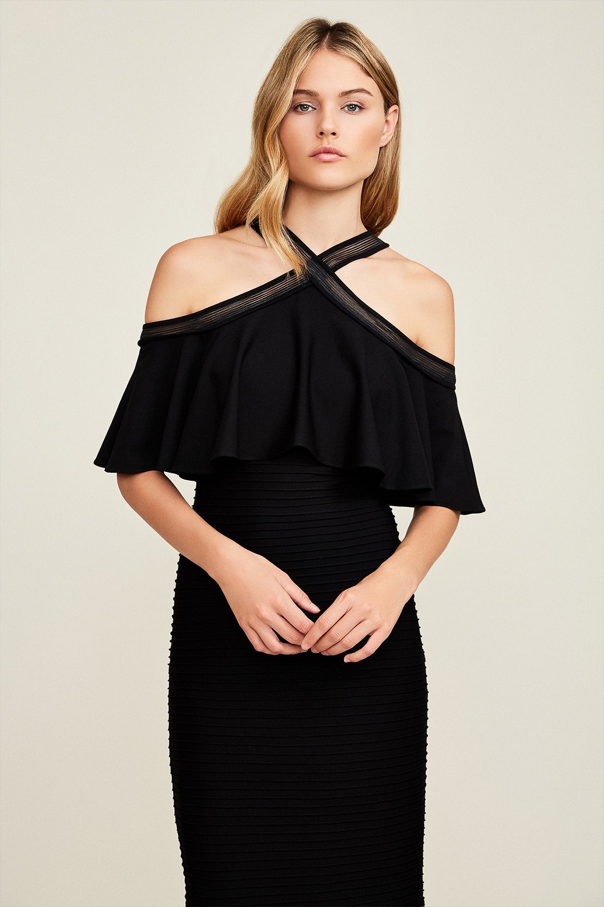 Crystal Pintuck Jersey Halter Gown