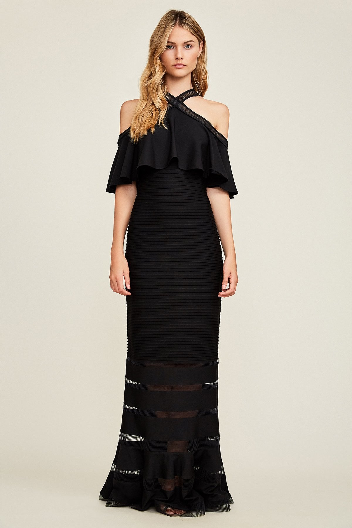 Crystal Pintuck Jersey Halter Gown